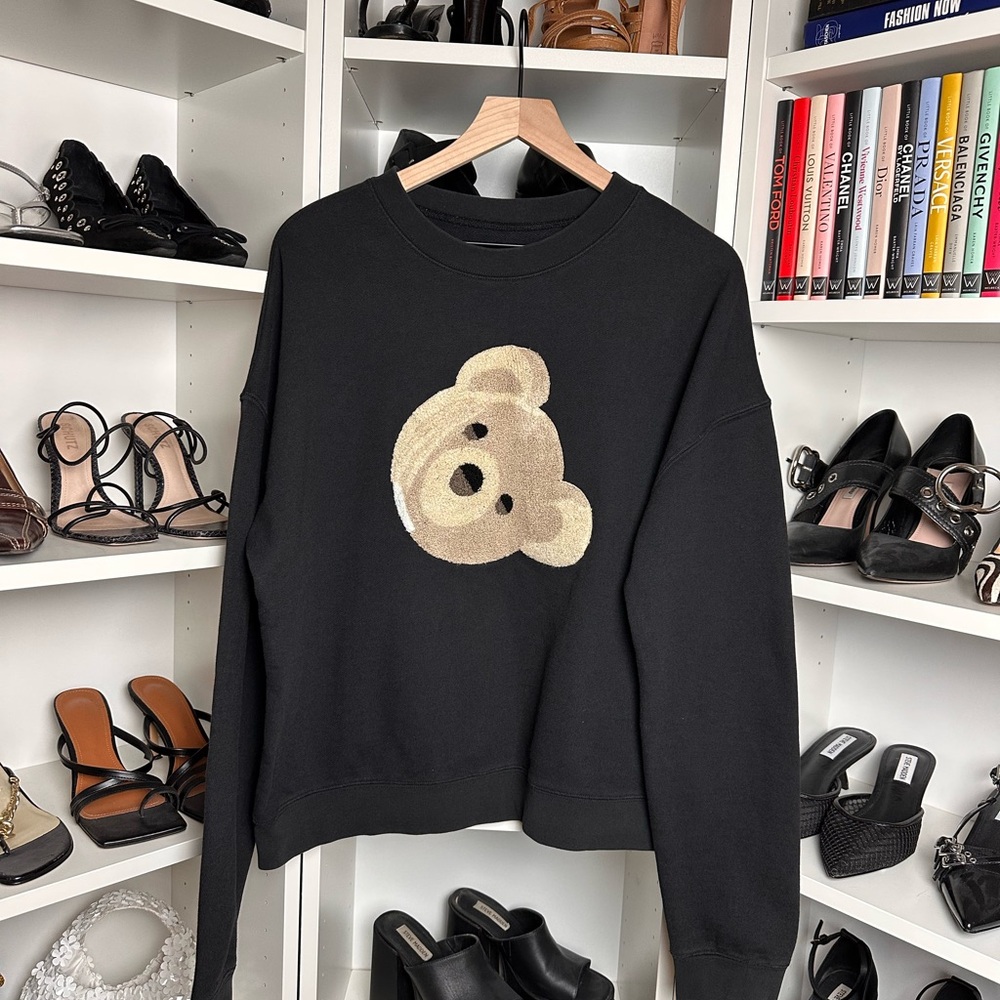 Unisex Palm Angels Charcoal Hoodie with Bear Motif